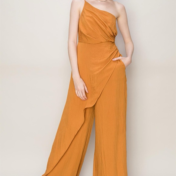 Caramel One Shoulder Jumpsuit NWT - Picture 8 of 11
